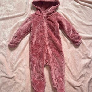Plush Hooded Footie One-Piece in Rose